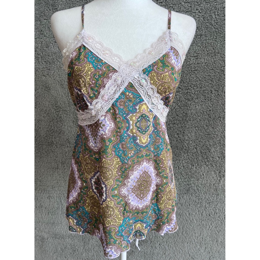 Vintage Y2K Mesh Lace Sequin Cami Tank Top Xhilaration M Whimsigoth Fairy Boho